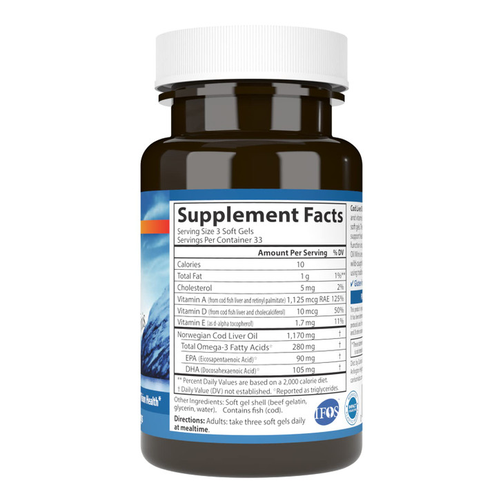 Carlson - Cod Liver Oil Minis, 280 mg Omega-3s + Vitamins A & D3, Heart Support & Cognitive Function, Vision Health, 100 Mini Softgels