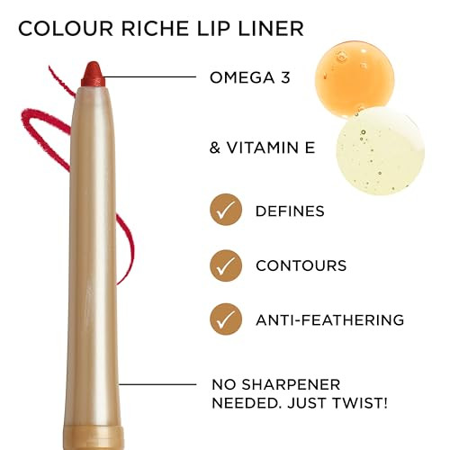 L'Oreal Paris Colour Riche Lip Liner Pencil, Creamy Lip Liner with Omega 3 and Vitamin E, 751 Eternal Mauve (Warm Berry Pink)