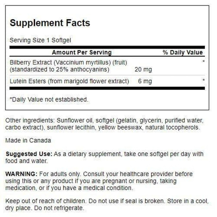 Swanson Lutein & Bilberry 6/20 Milligrams 120 Sgels