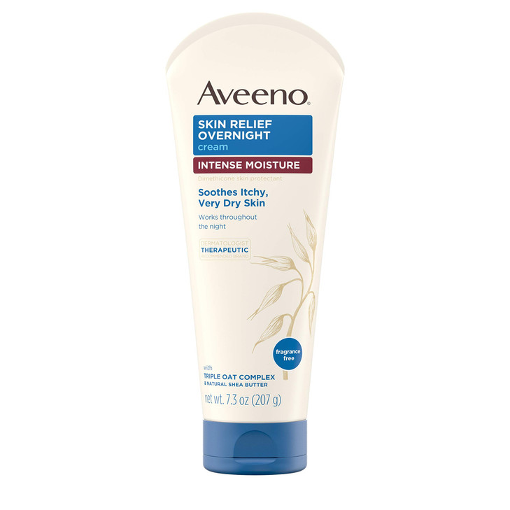 Aveeno Skin Relief Overnight Intense Moisture Cream with Triple Oat Complex & Natural Shea Butter, Therapeutic Dimethicone Skin Protectant for Dry It