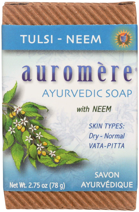 Auromere Ayurvedic Bar Soap, Tulsi Neem - Eco Friendly, Handmade, Vegan, Cruelty Free, Natural, Non GMO (2.75 oz), 3 pack