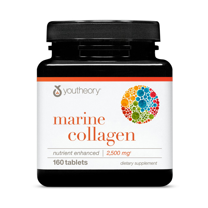 Youtheory Marine Collagen Tablets - 2,500 mg Fish-Sourced Collagen Peptides- with Vitamins A, C, E, B6 & B12 - Supports Joint & Nail Health* - Highly
