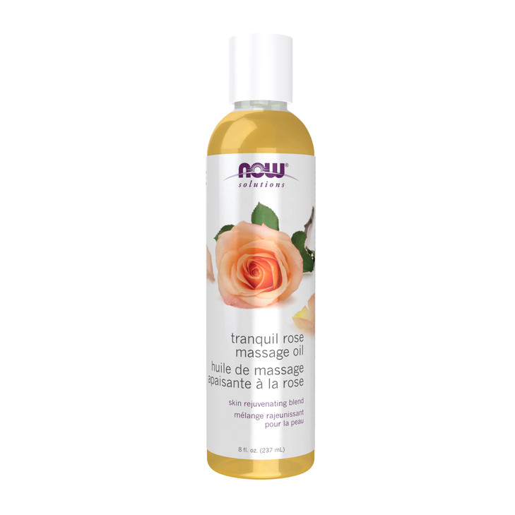NOW Solutions, Tranquil Rose Massage Oil, Body Moisturizer for Dry Sensitive Skin, Promotes Healthy-Looking Skin, 8-Ounce