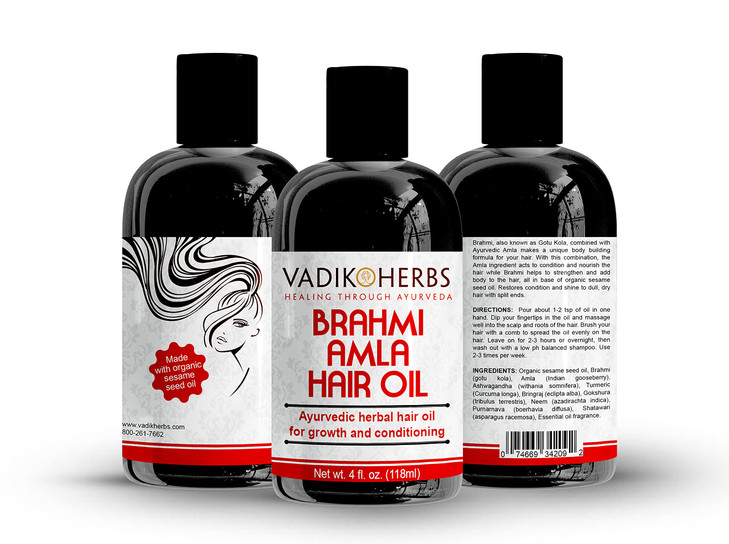 Vadik Herbs Brahmi-Amla Hair Oil (4oz) Promotes excellent hair growth and conditioning with Rosemary Oil | all natural herbal solution for hair loss,