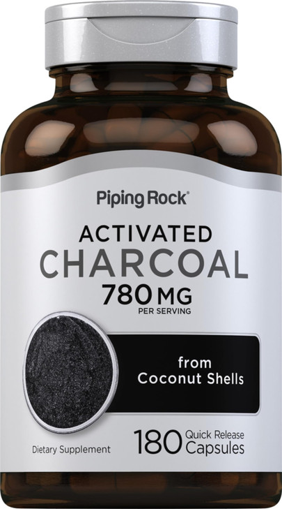 Piping Rock Activated Charcoal Pills | 780 mg | 180 Capsules | Supplement from Coconut Shells | Non-GMO, Gluten Free