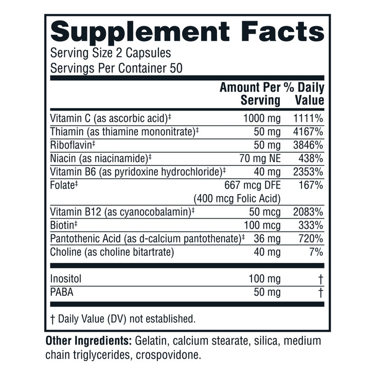 Twinlab Stress B-Complex Caps - Energy Support Supplement with Vitamin B12 and B6-100 Capsules