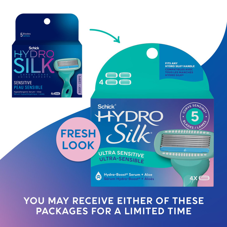 Schick Hydro Silk Sensitive Women's Razor Blade Refills, 4 Count | 5-Blade Razors for Women Sensitive Skin | Womens Razor Refills for Sensitive Skin