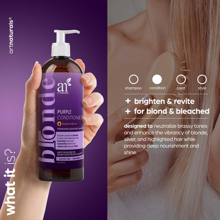 Artnaturals Purple Conditioner  (16 Fl Oz / 473ml)  Protects, Balances and Tones  Bleached, Color Treated, Silver, Brassy and Blonde Hair - Sulfat