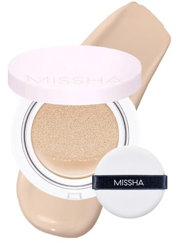 MISSHA Magic Cushion Foundation No.21 Light Beige for Bright Skin, Flawless Coverage,Dewy Finish,Easy Application for All Skin Types