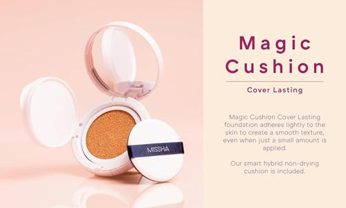 MISSHA Magic Cushion Foundation No.21 Light Beige for Bright Skin, Flawless Coverage,Dewy Finish,Easy Application for All Skin Types
