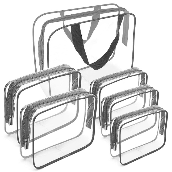 APREUTY Clear Makeup Bags, TSA Approved 6Pcs Cosmetic Makeup Bags Set Clear PVC with Zipper Handle Portable Travel Luggage Pouch Airport Airline Bags