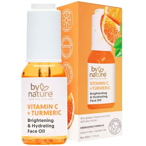 By Nature & Hydrating Face Oil - Vitamin C Oil & Turmeric Extract Enriched with Plant Squalane Oil for Face- Revitalize Dull, Tired Skin - Vitamin C