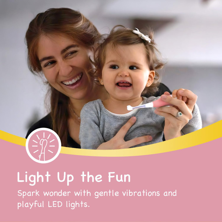 Papablic BabyHandy 2-Stage Sonic Electric Toothbrush for Babies and Toddlers Ages 0-3 Years, Pink