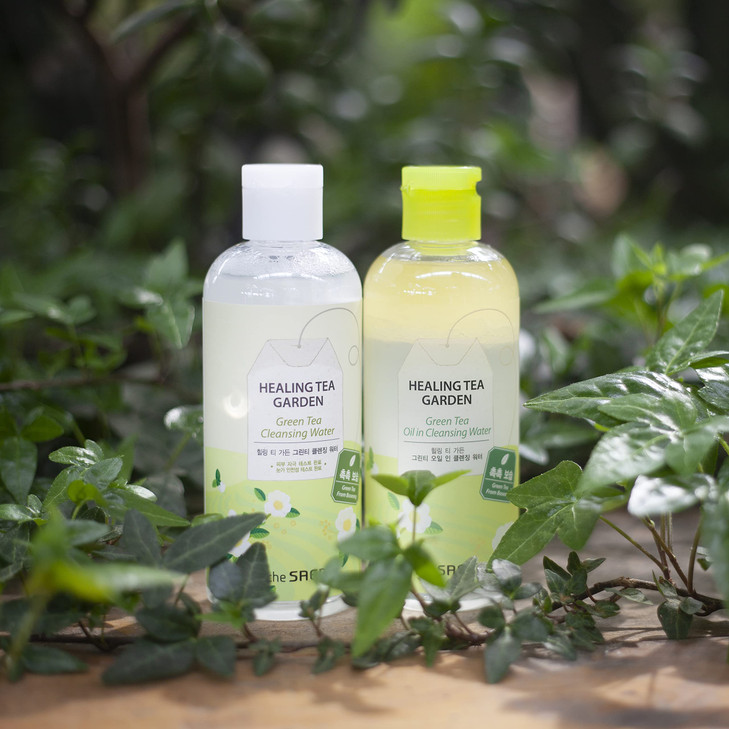 THESAEM Healing Tea Garden Green Tea Oil In Cleansing Water - Green Tea Oil Water Makeup Cleanser, One Step Face, Eye and Lip Makeup Removal, Hydrati