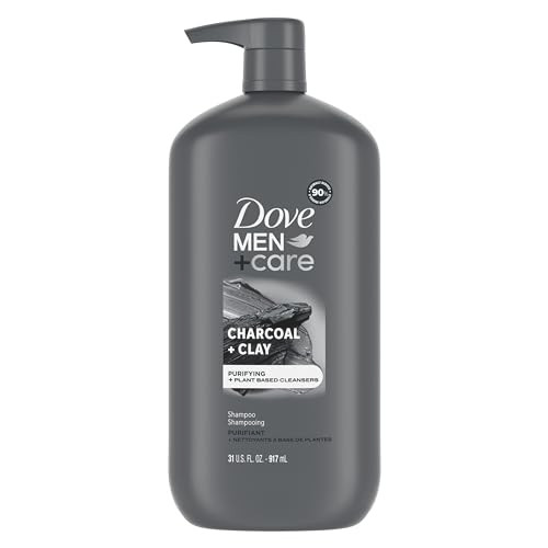 DOVE MEN+CARE Charcoal Pump Purifying Shampoo Charcoal + Clay for Stronger, More Resilient Hair, with Plant-Based Cleansers, 31 oz