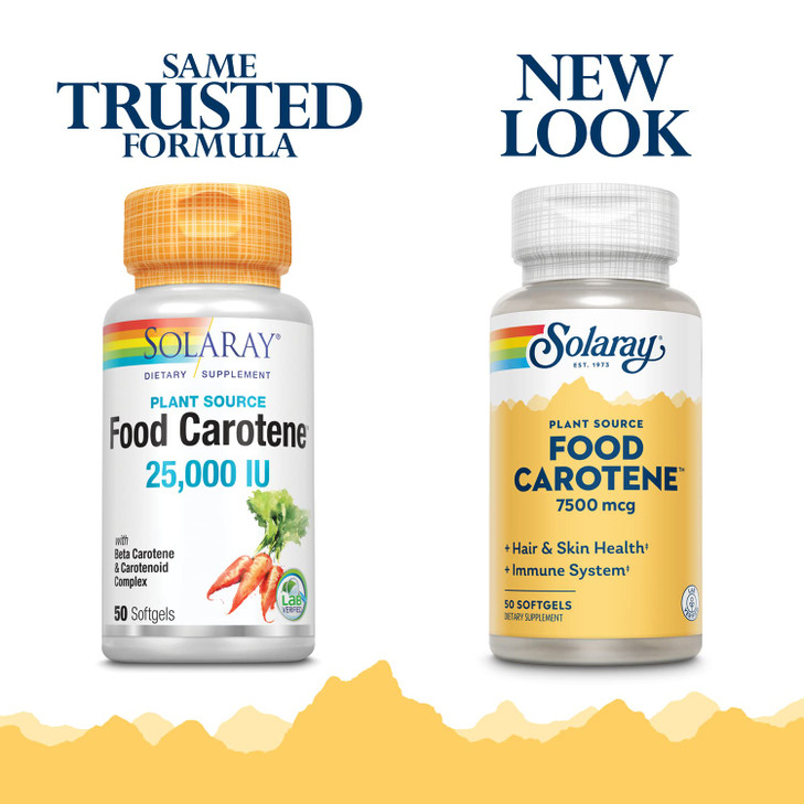 SOLARAY Food Carotene, Vitamin A as Beta Carotene 25000IU | Carotenoids for Healthy Skin & Eyes, Antioxidant Activity & Immune System Support | 50ct