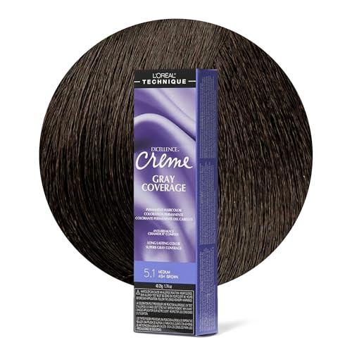 L'OREAL TECHNIQUE Excellence Crème Permanent Hair Color - Long-Lasting Hair Dye, Rich Formula With No-Drip Application, Superb Gray Coverage, 5.1 Med