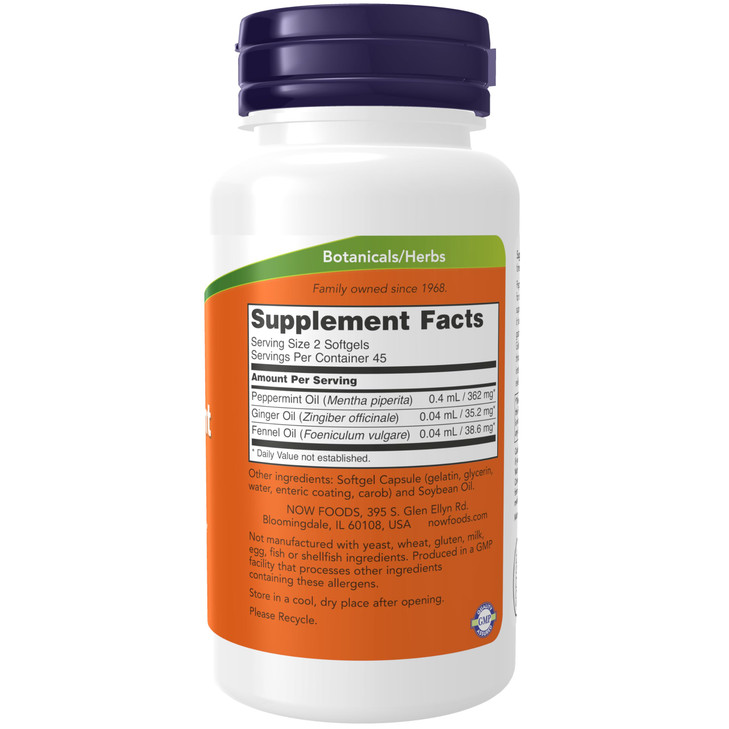 NOW Foods Supplements, Peppermint Gels with Ginger & Fennel Oils, Enteric Coated, Digestive Support*, 90 Softgels