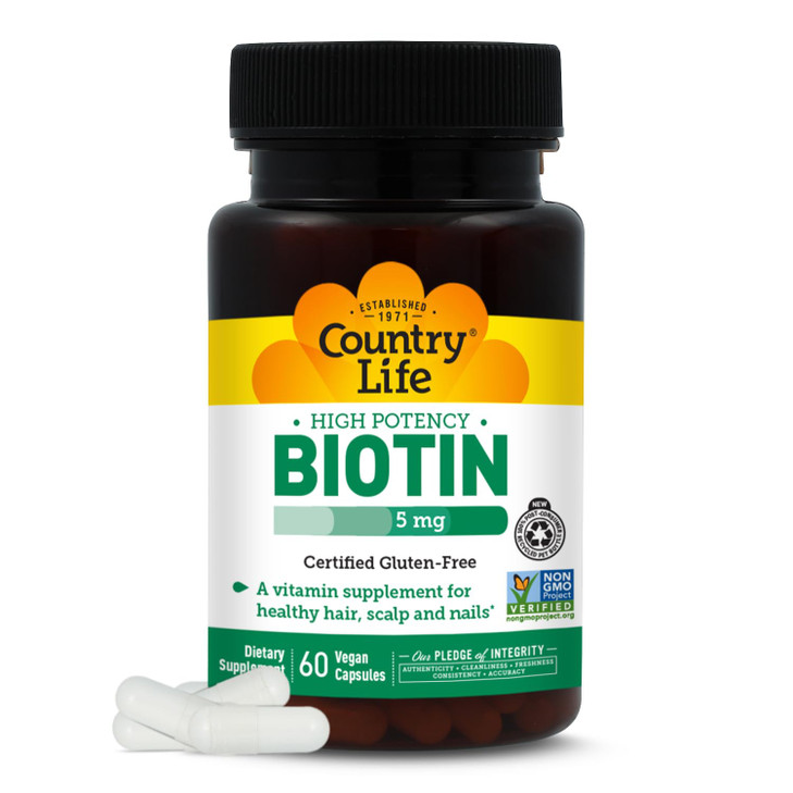 Country Life - Biotin High Potency, 5 mg - 60 Vegan Capsules
