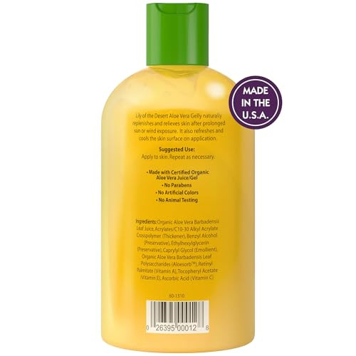 Lily Of The Desert Gelly Moisturizer - 99% Organic Aloe Vera Gel for Skin, After Sun Care with Aloe, Vitamin E Oil, and Vitamin C for Sunburn Relief,