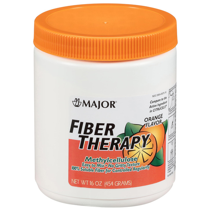 MAJOR Fiber Therapy Methylcellulose Powder - Easy to Mix - No Gritty Texture - Soluble Fiber - Helps Control Regularity - Orange Flavor - 16 Oz (1 Pa