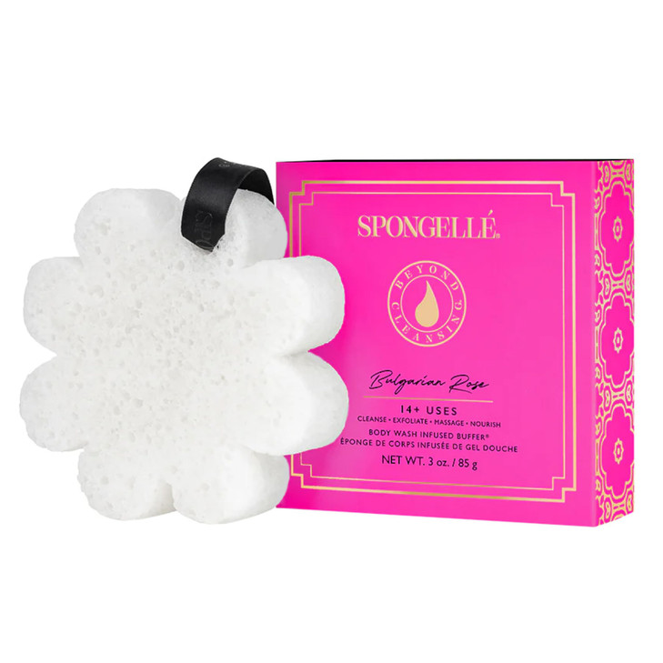 Spongelle Bulgarian Rose Wild Flower Buffer Body Scrubber with Box | Bath & Shower Loofah for Women | Exfoliator with Body Wash Infused | 14+ uses