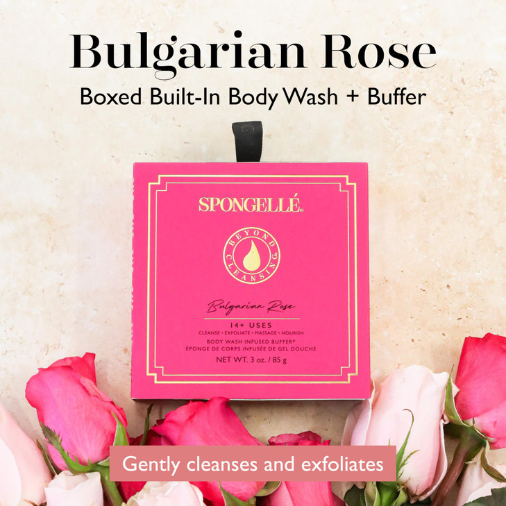 Spongelle Bulgarian Rose Wild Flower Buffer Body Scrubber with Box | Bath & Shower Loofah for Women | Exfoliator with Body Wash Infused | 14+ uses