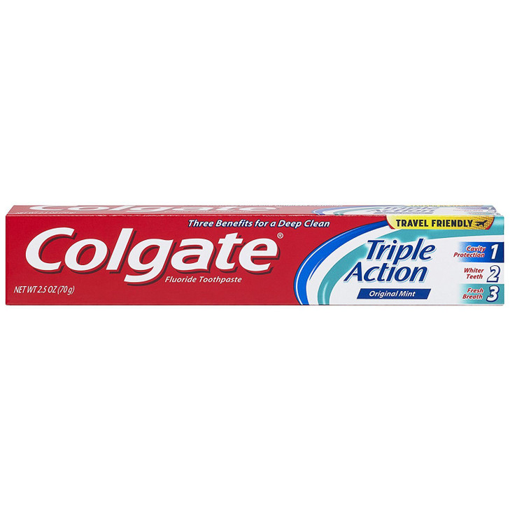 Colgate Triple Action Travel Toothpaste, Mint - 2.5 ounce (6 Pack)
