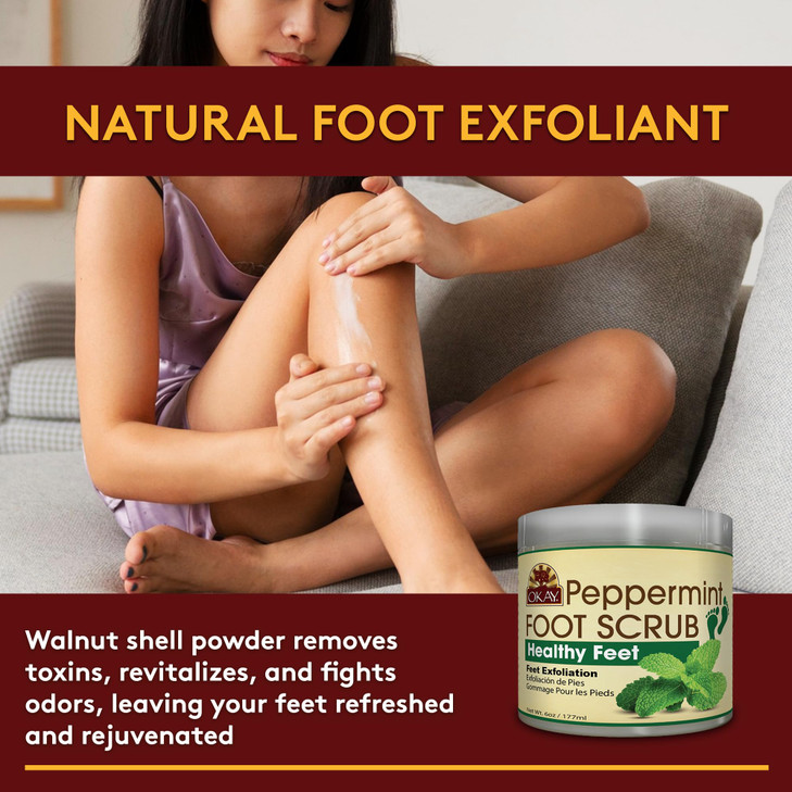 OKAY Peppermint Foot Scrub - Exfoliating Foot Scrub, Foot Exfoliator, Great for Cracked Heels, Pedicures, Dead Skin Remover, Exfoliant for Calluses,
