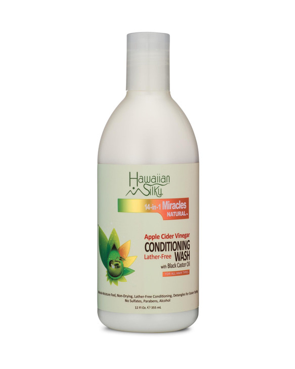 Hawaiian Silky Apple Cider Vinegar Conditioning Wash, 12 fl oz - Lather-Free , with Black Castor Oil Extract, Cleansing Hair Moisturizer Treatment -