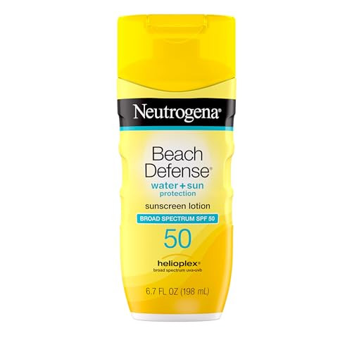 Neutrogena Sunscreen Lotion Beach Defense SPF 50, Face and Body Sunscreen, Hawaii Reef Act 104 Compliant, Octinoxate & Oxybenzone Free, Oil Free, Fas