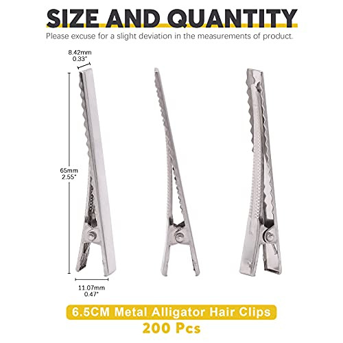 Mardatt 200Pcs 2.55 inch / 6.5 cm Alligator Hair Clips Bulk Silver Single Prong Hair Clips For Bows Making Hair Pins For Sectioning Hair Styling And