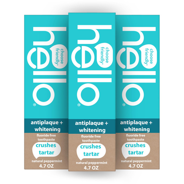 hello Antiplaque and Whitening Fluoride Free Toothpaste, Whitening Toothpaste with Coconut Oil and Tea Tree Oil, Helps Whiten Teeth, Natural Peppermi