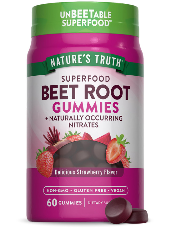 Nature's Truth Beet Root Gummies | 60 Count | Superfood | with Black Pepper | Strawberry Flavor | Vegan, Non-GMO & Gluten Free Supplement