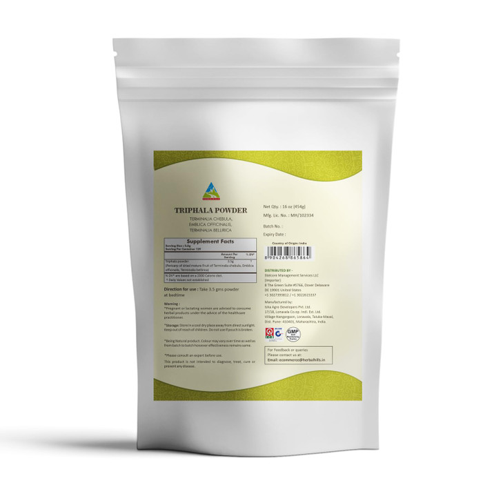 Herbal Hills Triphala Powder | 16 Oz (454 GMS) | Formula of Amla Haritaki & Bibhitaki 1 Pound Pack of 1