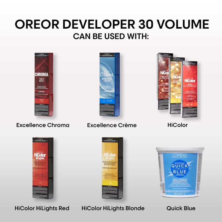 L'Oreal Technique Oreor 30 Volume Developer - Hair Color Developer, Creamy Formula For UniForm Results, Combine With Color of Your Choice, 8 Fl Oz