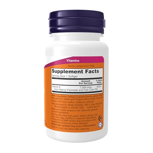 NOW Foods Vitamin A 25000 IU, 100 Sgels (Pack of 2)