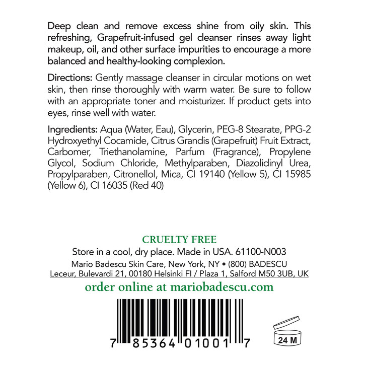 Mario Badescu Botanical Facial Gel Cleanser - Lightweight, Oil-Free Face Wash for Women and Men - Face Cleanser Infused with Refreshing AHA Grapefrui