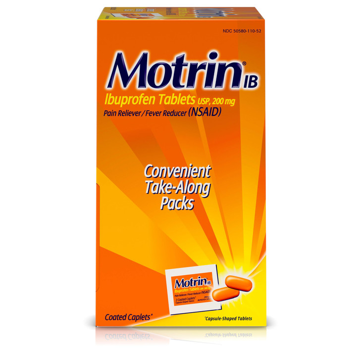 Motrin IB, Ibuprofen 200mg Tablets, NSAID Pain & Fever Reliever for Headache, Backache, Muscular Aches, Arthritis Pain Reliever, 50 Travel Packets of