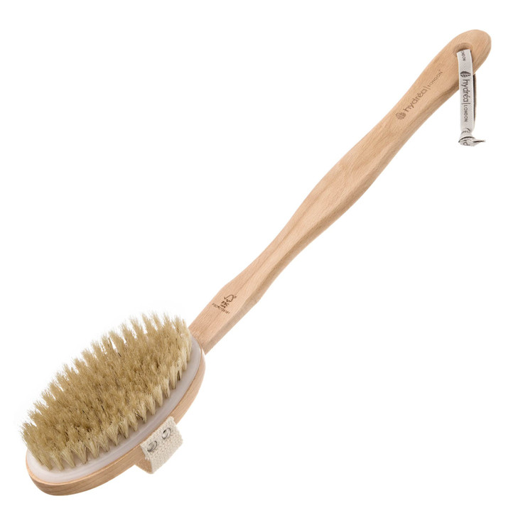 Hydrea London Body Brush Back Scrubber - Shower brush with long handle 100% Natural Bristle, Dry Skin Brush, Exfoliating Cellulite Brush - FSC® Certi