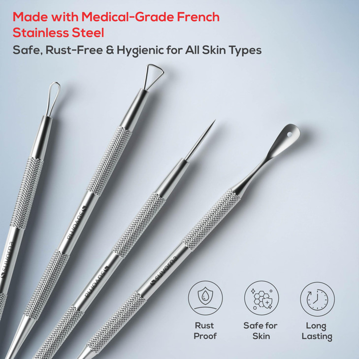 Suvorna Pimple Popper Tool Kit | Milia Remover | Lancets for Facial Extraction | White head Extractor Tool for Face | Comedone Extractor | Blackhead
