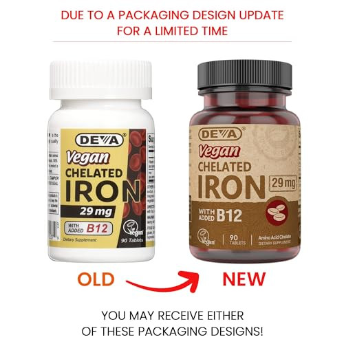 DEVA Nutrition Vegan Chelated Iron 29 mg Fortified with B-12 - High Potency, Easy to Swallow - 90 Tablets, 2-Pack