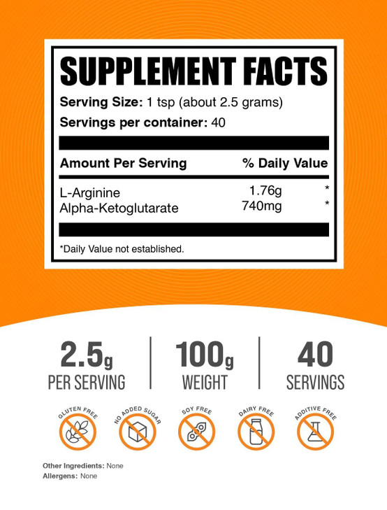 BulkSupplements.com AAKG Powder - Arginine AKG Supplement, Nitric Oxide Supplement, Unflavored & Gluten Free, 2.5g per Serving, 100g (3.5 oz) (Pack o