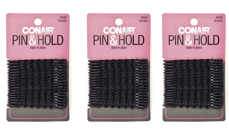 Scunci 55367 Black Styling Essentials Bobby Pins 18 Count, pack of 3