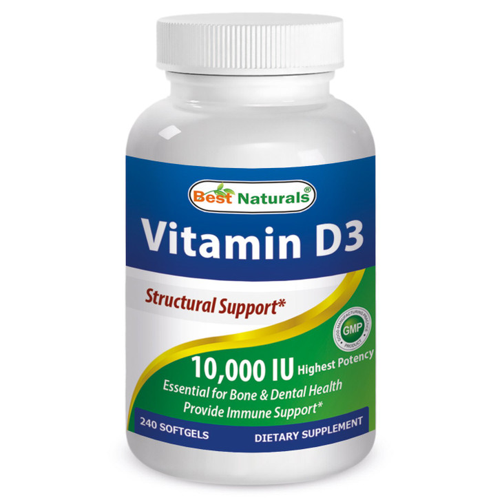 Best Naturals Vitamin D3 10000 IU Softgel, 240 Count