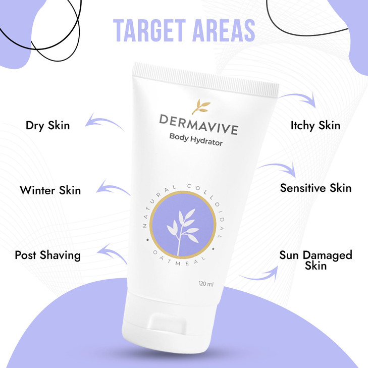Dermavive Oatmeal Body Hydrator  Colloidal Oatmeal Moisturizing Oil for Itchy, Dry, Flaky & Sensitive Skin  Nourishing After-Shower Body Oil for Ki