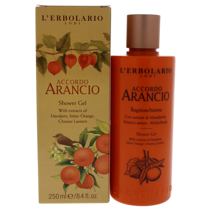 L'Erbolario Shower Gel  Moisturizing Body Wash with Plant Extracts - Toning and Invigorating Body Soap with Citrus Scent  Accordo Arancio - 8.4 oz