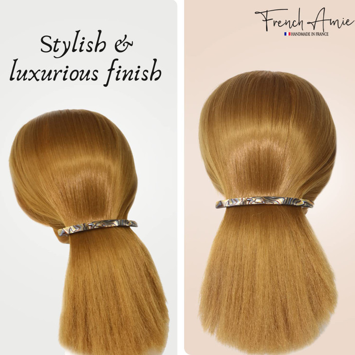 French Amie Long and Thin Large 4" Celluloid Automatic Handmade Hair Clip for Girls Strong Hold No Slip Grip Hair Claw Clips for Women, Made in Franc