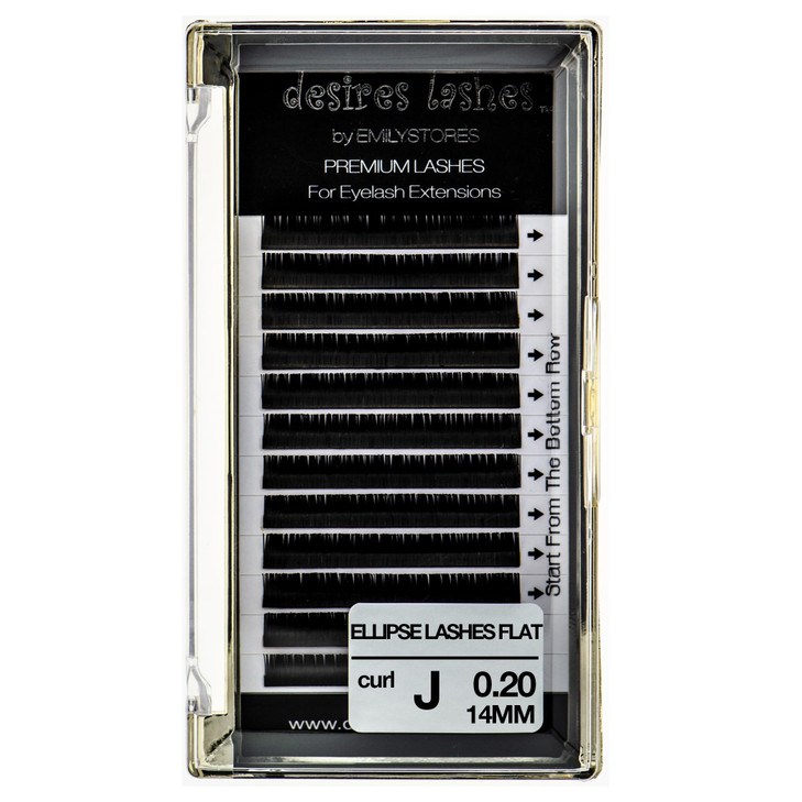 Ellipse Lash 0.20mm Thickness J Curl Length 14mm Flat Shaped Volume Eyelashes Single Size for Eyelash Extensions (Ellipse,Flat 0.20,J,14mm)