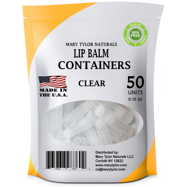 50 Clear Lip Balm Containers Round Tubes, BPA Free, Made in USA, 100% BPA Free, with Clear Caps For DIY Lipstick, homemade Lip Balms by Mary Tylor Na